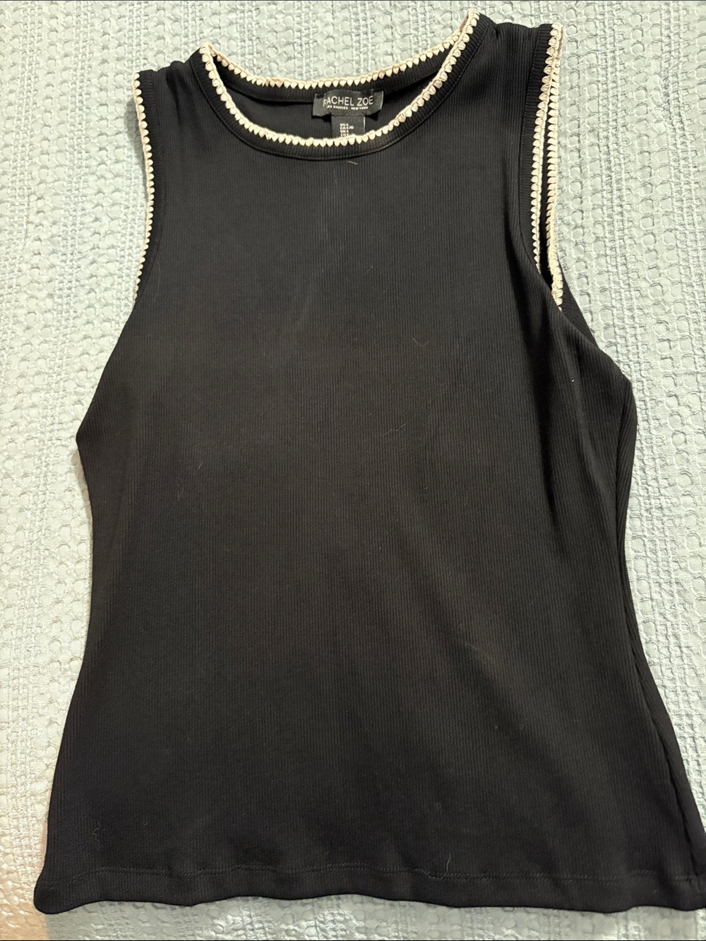 Rachel Zoe Black Ribbed Sleeveless Sweater Tank with Cream Trim